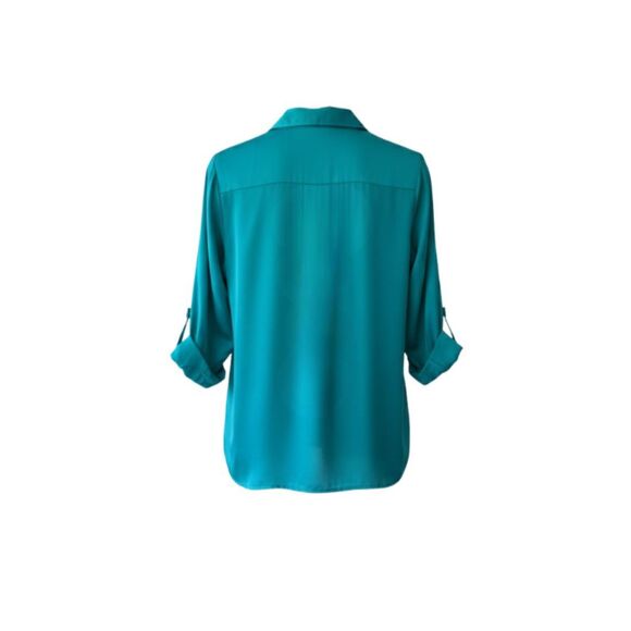 Appraisal Women Button Down Blouse Turquoise Size L with Front Pockets - Picture 11 of 13